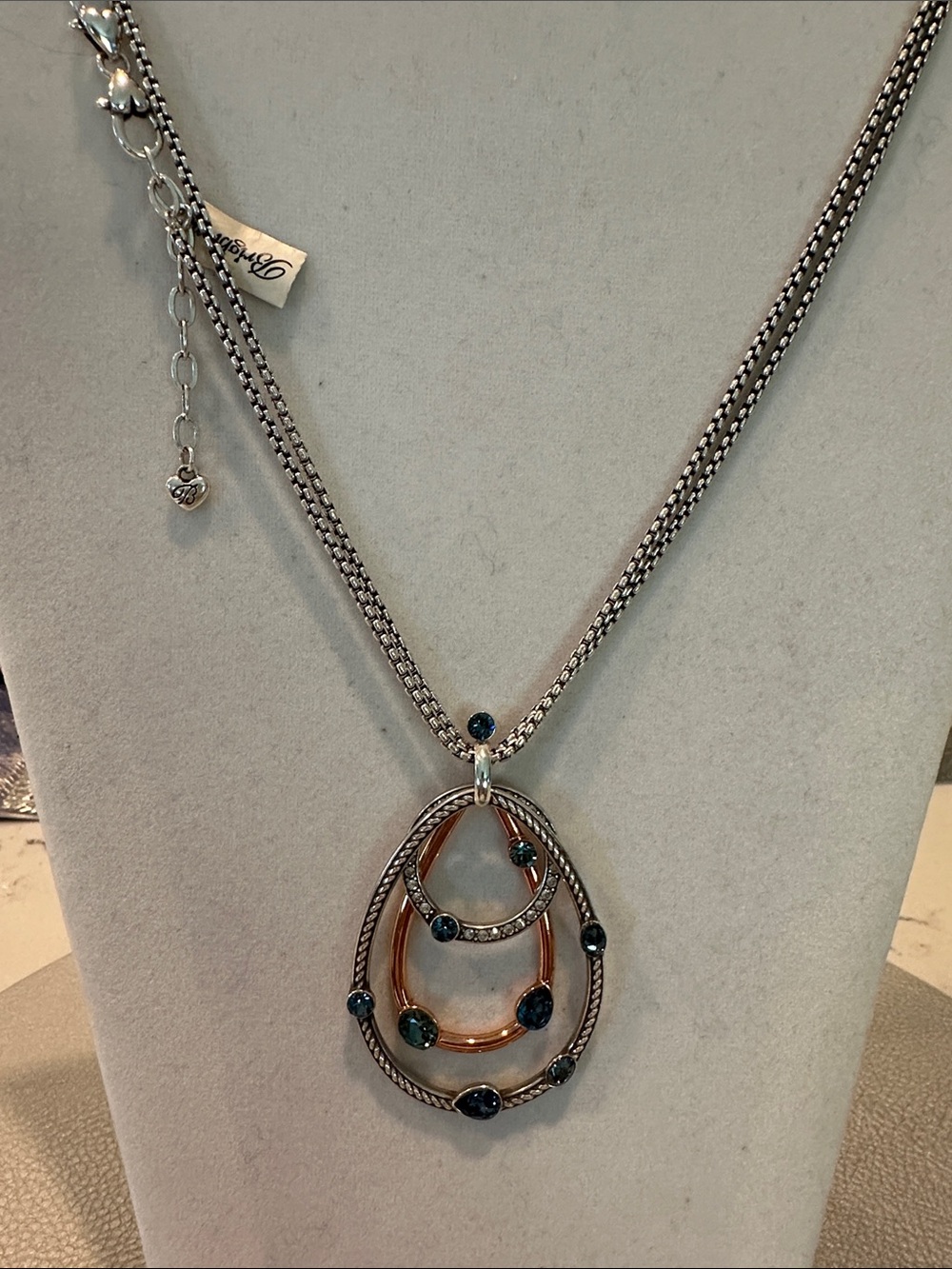 Brighton Neptunes Silver & Rose Gold Tone Blue Crystal Pendant Necklace